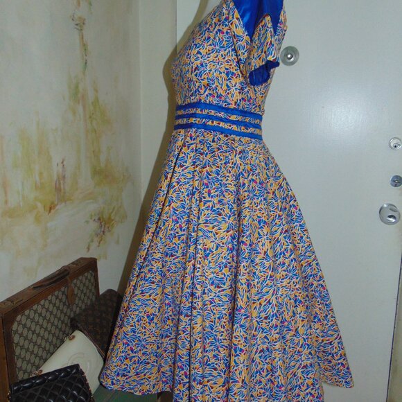 African Ladies Ethnic Dress Custom Fit & Flare 50s style Vibrant Dashiki Blue S - Picture 4 of 10